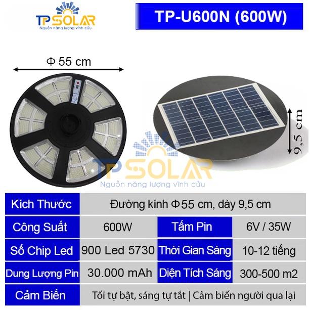 Đèn Sân Vườn Năng Lượng Mặt Trời UFO TP Solar TP-U600N Công Suất Lớn,Chiếu Sáng 360 Độ Chống Nước IP65