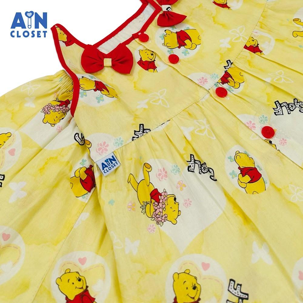 Bộ quần áo Ngắn bé gái hoạ tiết Gấu Pooh Vàng Cotton - AICDBG1KNHMV - AIN Closet