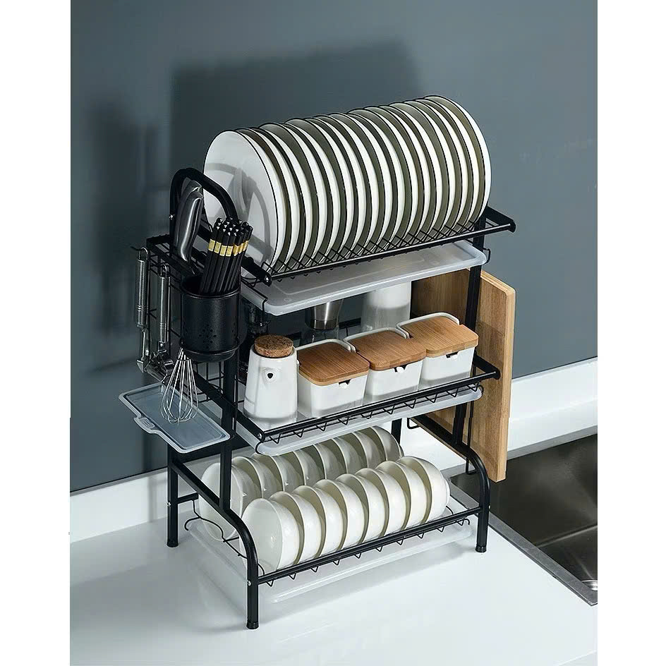 Kệ Để Chén Đĩa Thông Minh 2 Tầng và 3 Tầng Trên Bồn Rửa Bát Sơn Đen Tĩnh Điện Cao Cấp Chống Han Gỉ - HÀNG CHÍNH HÃNG MINIIN