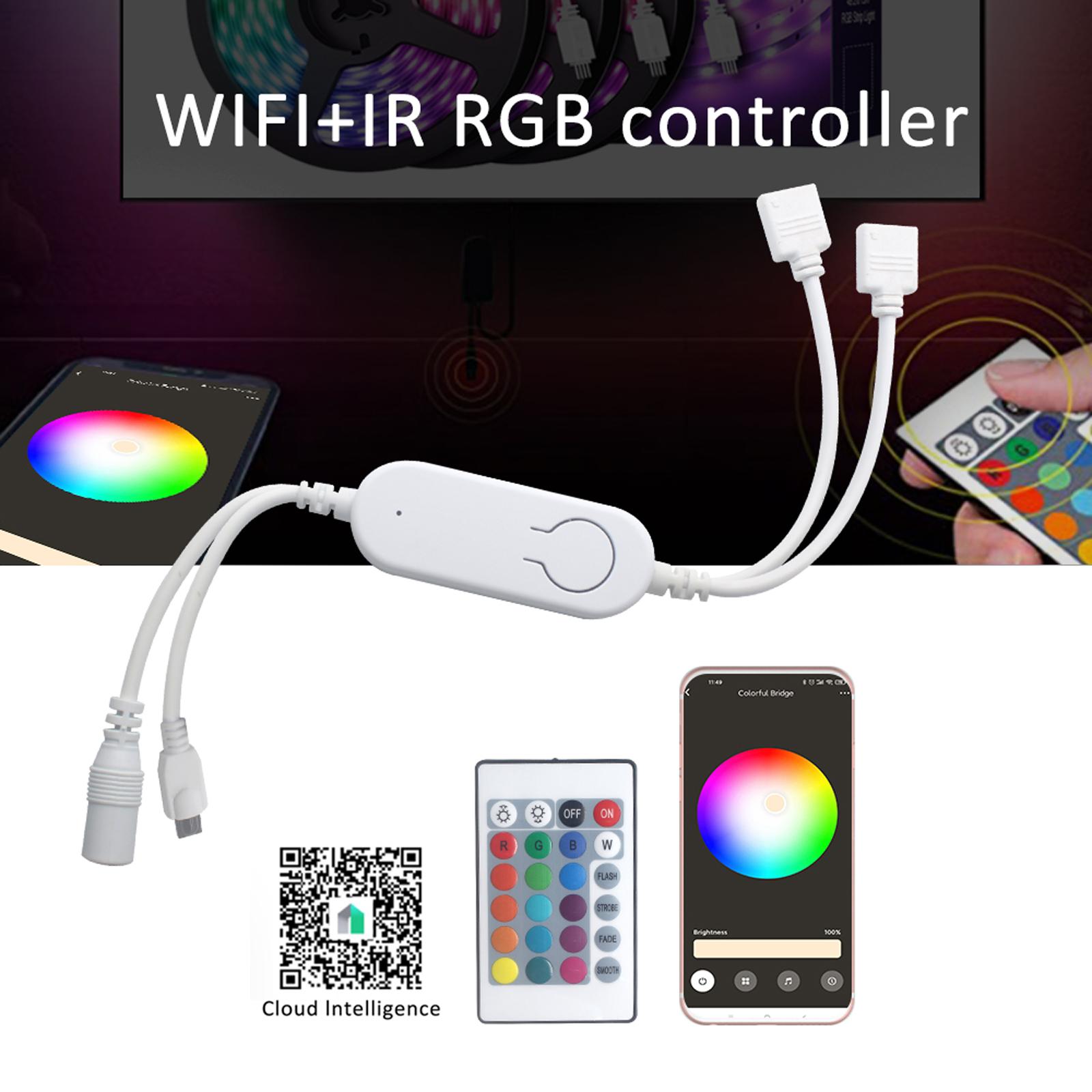 DC5V~12V IR+WiFi RGB Controller LED Strip Light Controller Wireless Smart Strip Light Controller Voice Control Compatible with Google Home and for Amazon Alexa Cloud Intelligence APP Control