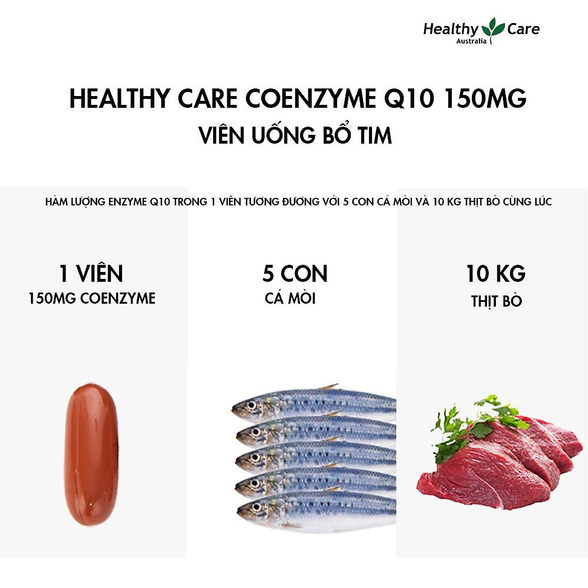 Bổ tim Úc Healthy Care CoEnzyme Q10 150mg giúp duy trì sức khỏe tim mạch, nâng cao sức khỏe chung - OZ Slim Store