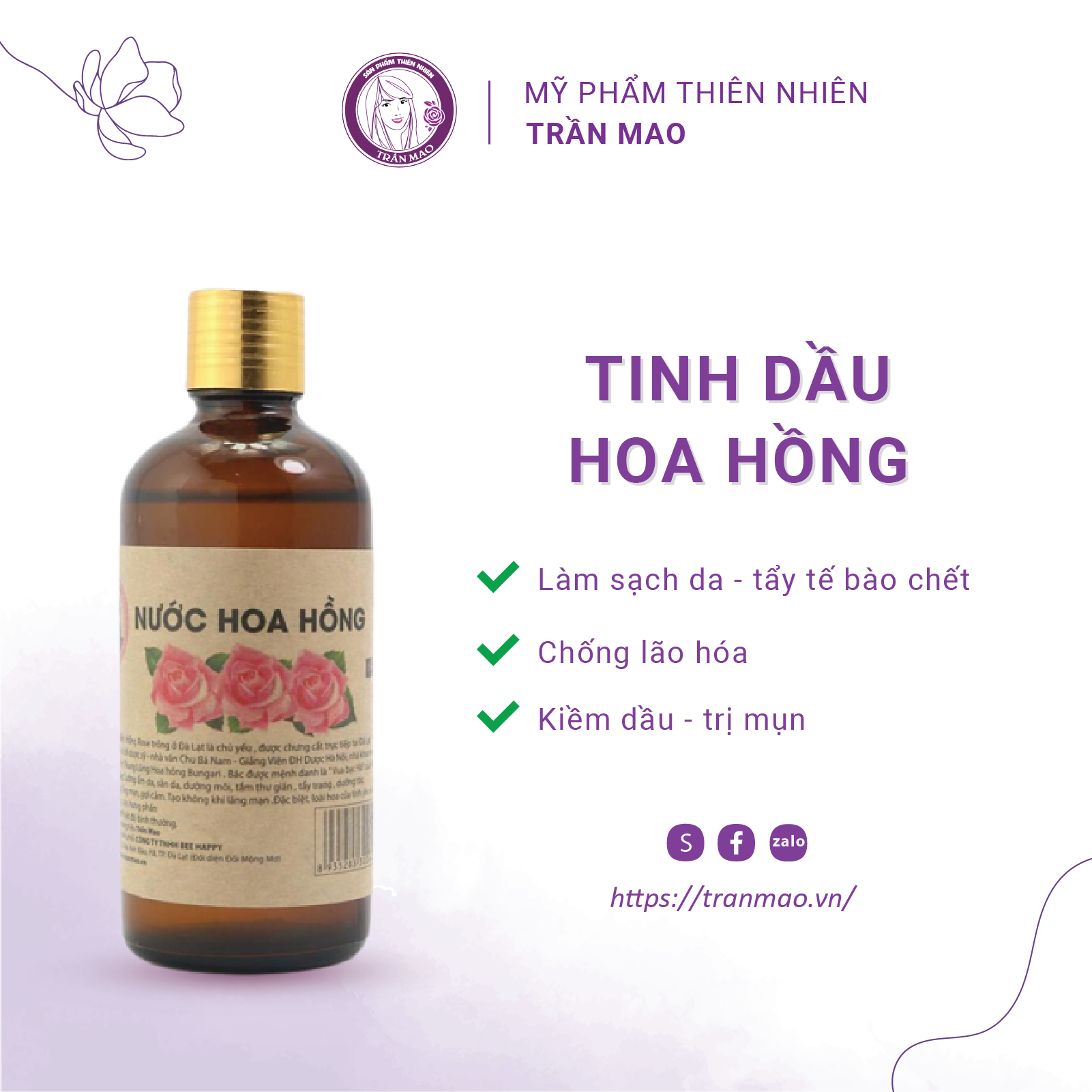 Nước hoa hồng nguyên chất Trần Mao