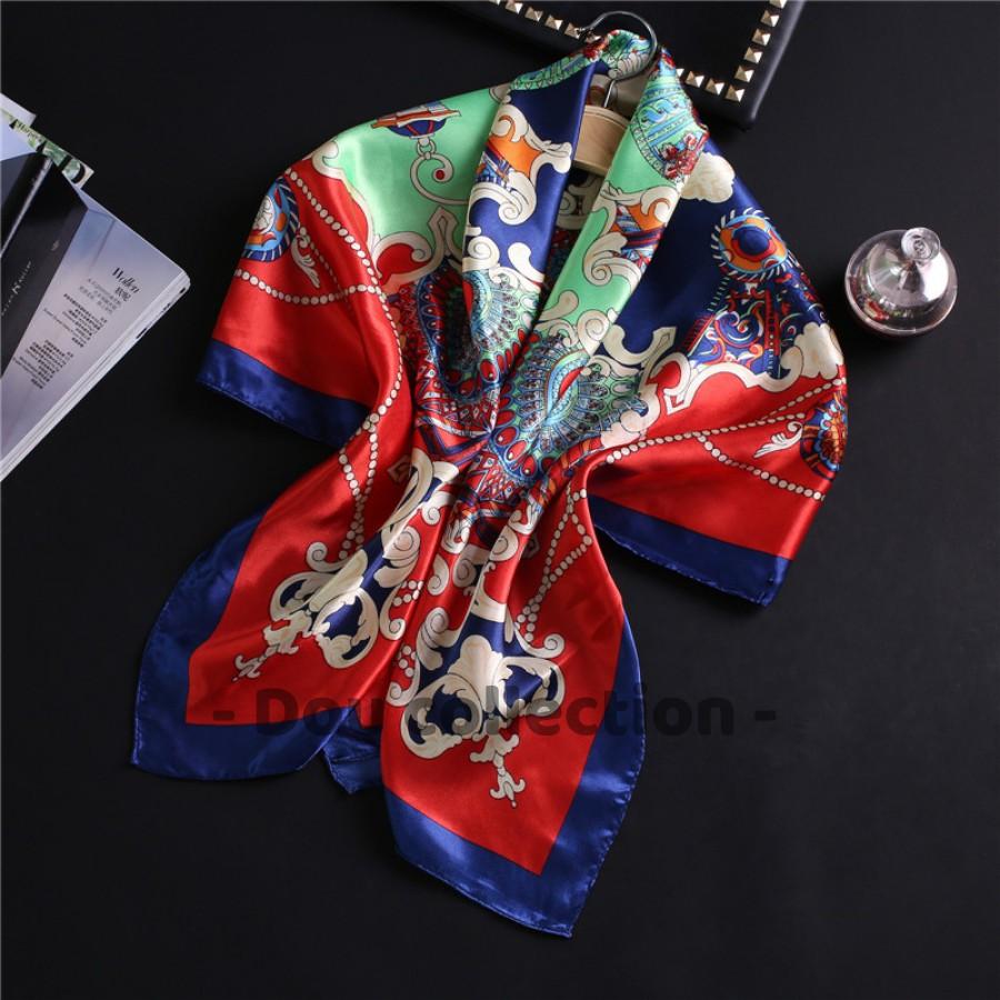 Khăn Lụa Vuông Làm Yếm Họa Tiết Vương Miện Sang Trọng - Chất Liệu Satin - 90x90cm - Mã KL024
