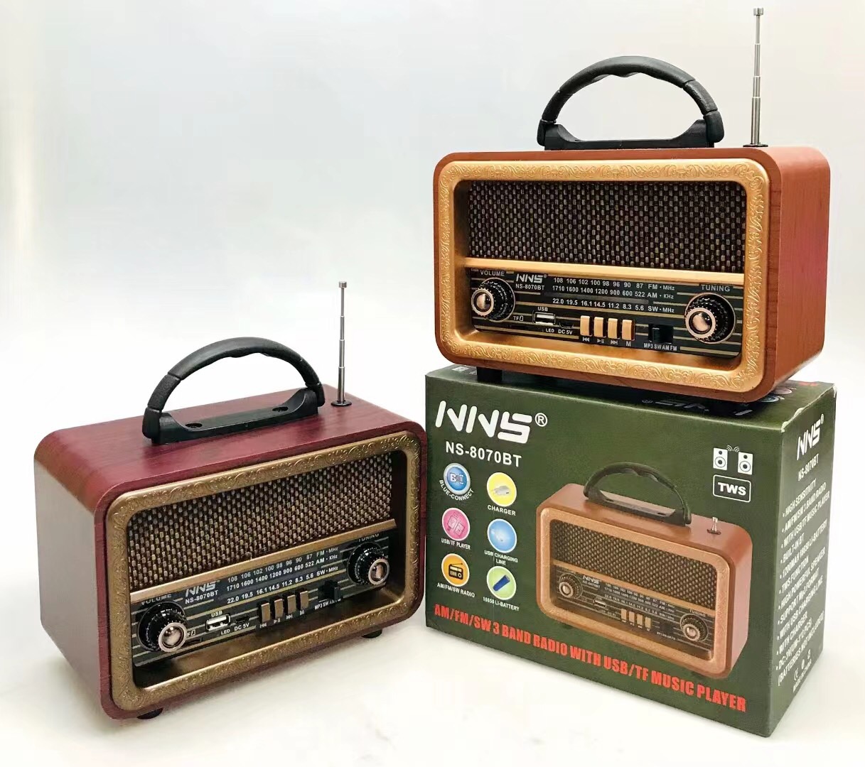 Đài FM Bluetooth5.0/USB/TF DC-1800BT Đài phát thanh cổ điển Sang trọng -Fm Am Sw 3 băng tần với USB Sd Tf Mp3 Radio vân gỗ-Hàng Chính Hãng