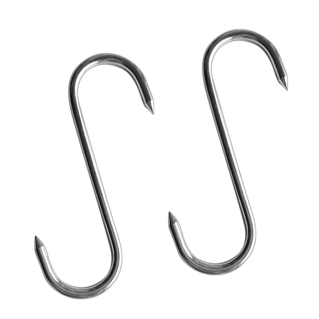 2 Pcs S Shaped Stainless Steel Hooks Kitchen Meat Hanger  Organizer