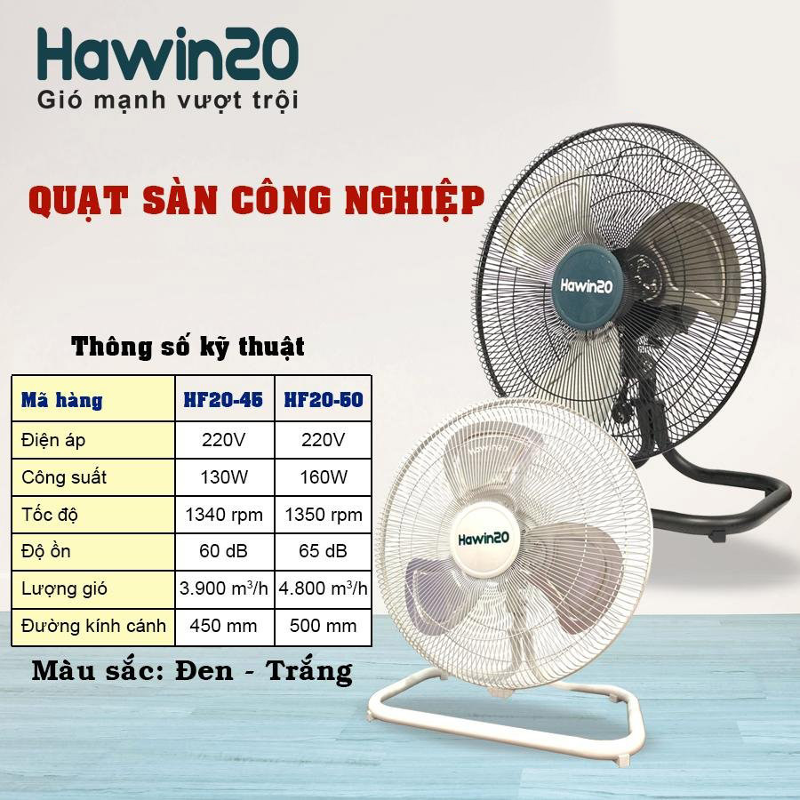 Quạt sàn chân quỳ công nghiệp chính hãng Hawin HF20-45T màu trắng