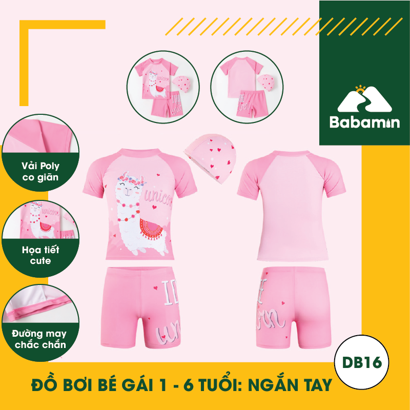 Đồ Bơi Ngắn Tay Cho Bé Gái 1 - 6 Tuổi Hình Cừu Dễ Thương - Siêu Mềm Mượt - DB16