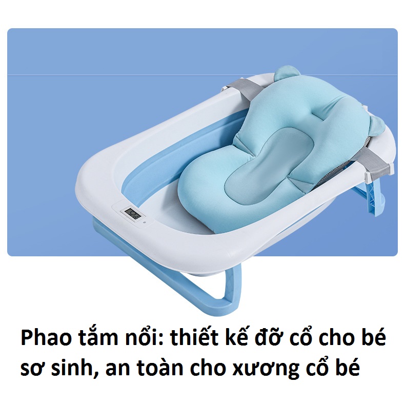 Chậu tắm cho bé, Chậu tắm gấp gọn cho bé sơ sinh nhiệt kế điện tử kèm phao tắm, lưới tắm