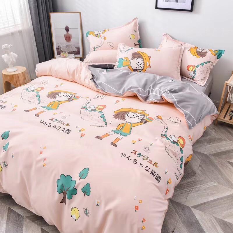 Bộ chăn ga Cotton Poly cô bé kính cận - mẫu mới phong cách Hàn Quốc