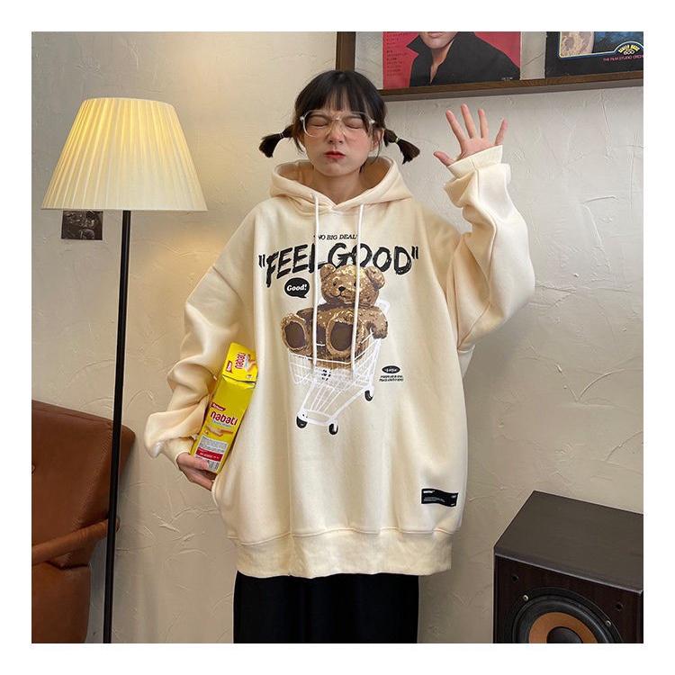 Áo Khoác Hoodie In Hình Gấu Ngồi Xe Đẩy Form Rộng Nam Nữ Unisex, hàng in nhiệt siêu đẹp