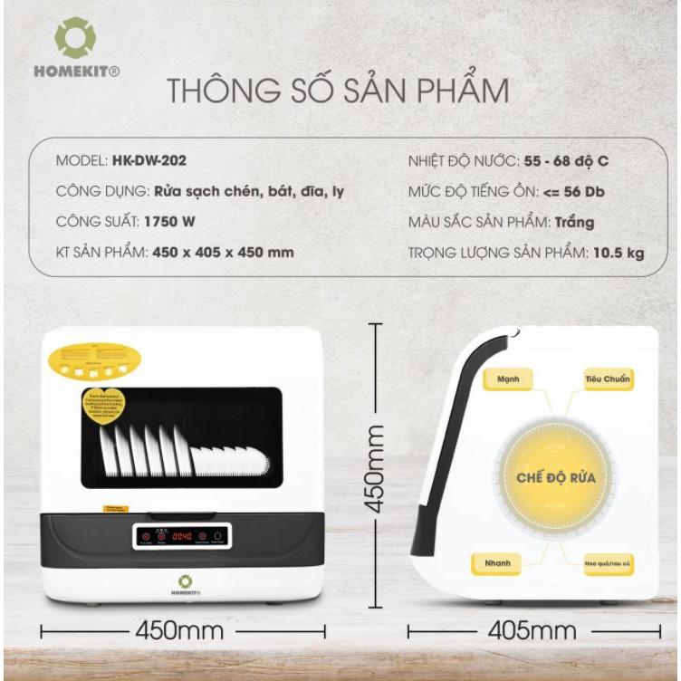 Máy rửa chén bát để bàn HOMEKIT DW-202 nhỏ gọn tích hợp rửa trái cây rau củ khử trùng UV - lắp đặt tận nhà
