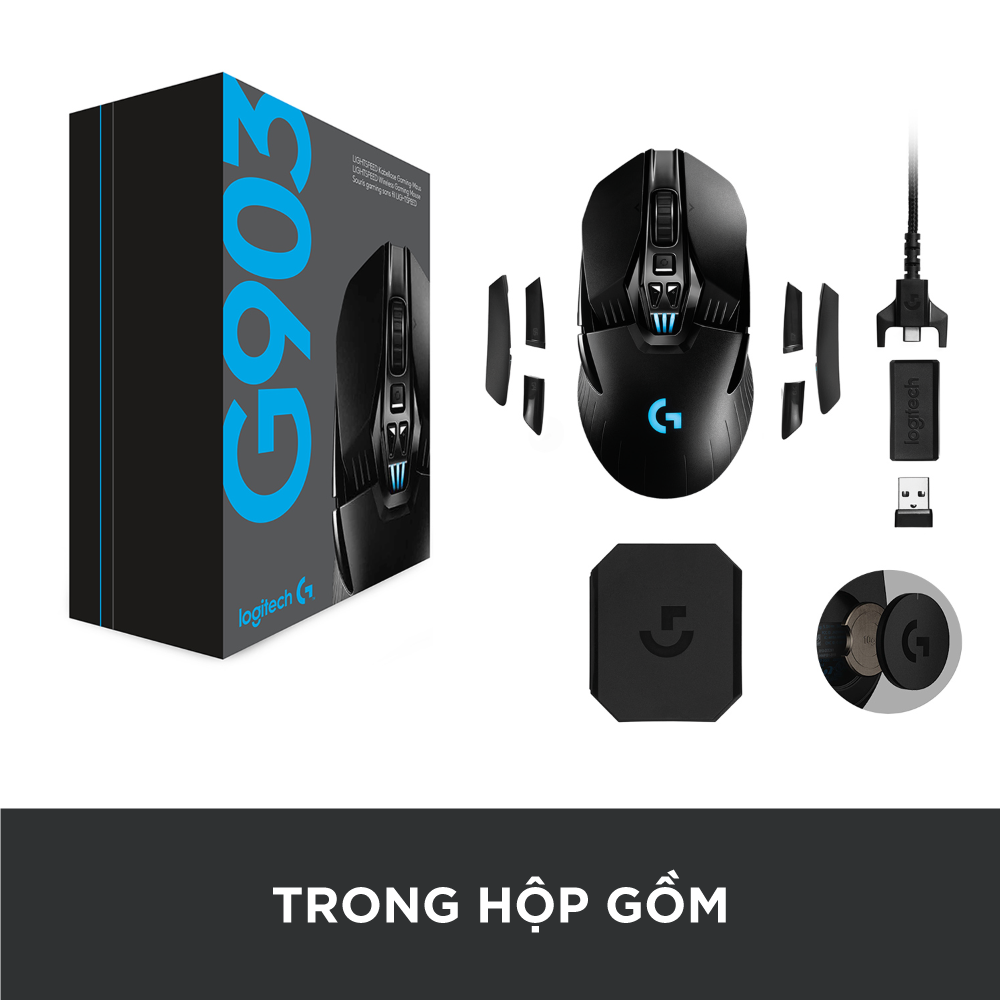 Chuột game không dây Lightspeed RGB Logitech G903 - Cảm biến Hero 25k, pin sạc 140h+, thiết kế thuận cả 2 tay, pin 180h, PC/Mac -Hàng Chính Hãng