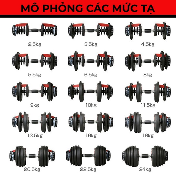 Bộ 2 tạ tay điều chỉnh 552 từ 5 - 52.5 Lbs (tương đương 2.27 - 24Kg) kèm khay đựng nhỏ gọn tiện lợi T THIEN TRUONG SPORT