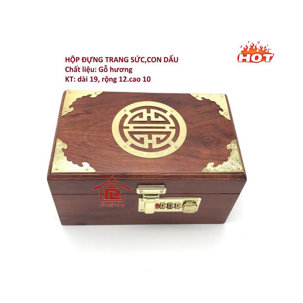 Hộp đựng trang sức, con dấu gỗ hương mặt thọ đồng