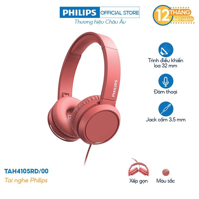 Tai nghe Chụp tai Philips TAH4105RD/00, Có dây - Hàng nhập khẩu