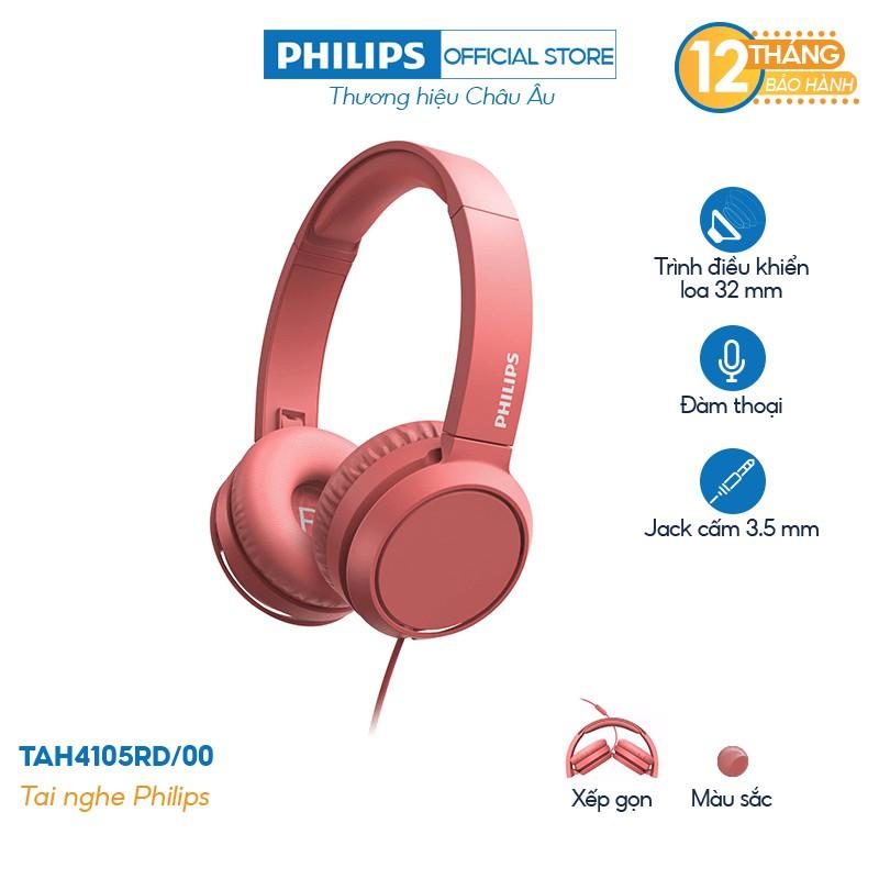 Tai nghe Philips TAH4105RD/00, Màu đỏ, Có dây, Chính hãng phân phối