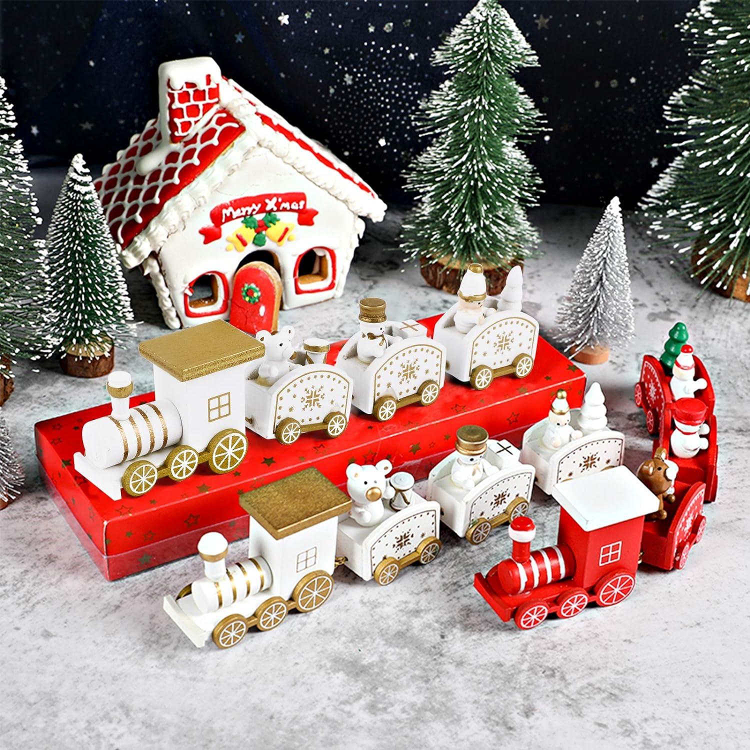 2 chiếc Gỗ Nhỏ Trang Trí Xe Lửa Giáng Sinh Mặt Dây Chuyền Xe Lửa Đoàn Người Tuyết Ông Già Noel Quà Tặng Sáng Tạo Trang Trí Bàn Thủ Công Bữa Tiệc Vườn Tại Nhà Năm Mới Màu Đỏ Trắng