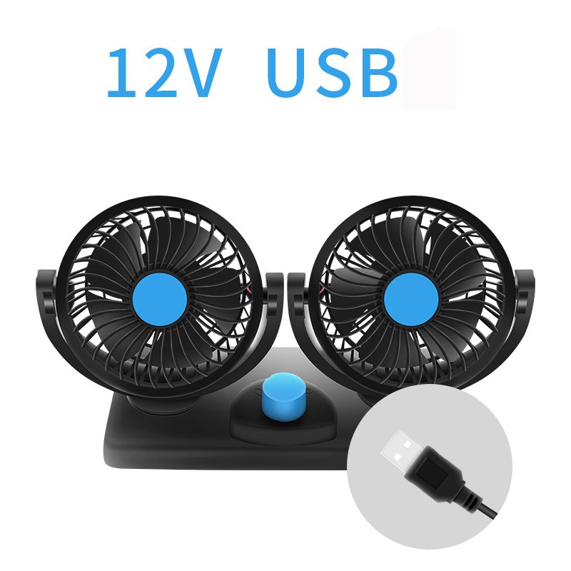 Quạt máy đôi mini 12v xoay 360 tiện ích trên ô tô, xe hơi cao cấp