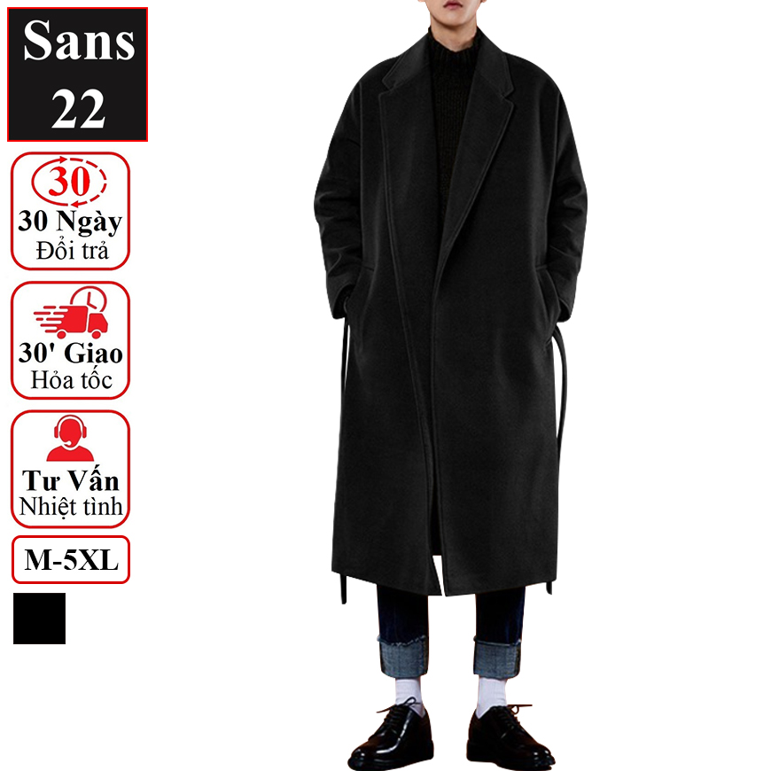 Áo măng tô nam form rộng Sans22 khoác dạ blazer dáng dài mangto hàn quốc đen bigsize to cỡ lớn 3xl 4xl 5xl 80kg 90kg 100kg