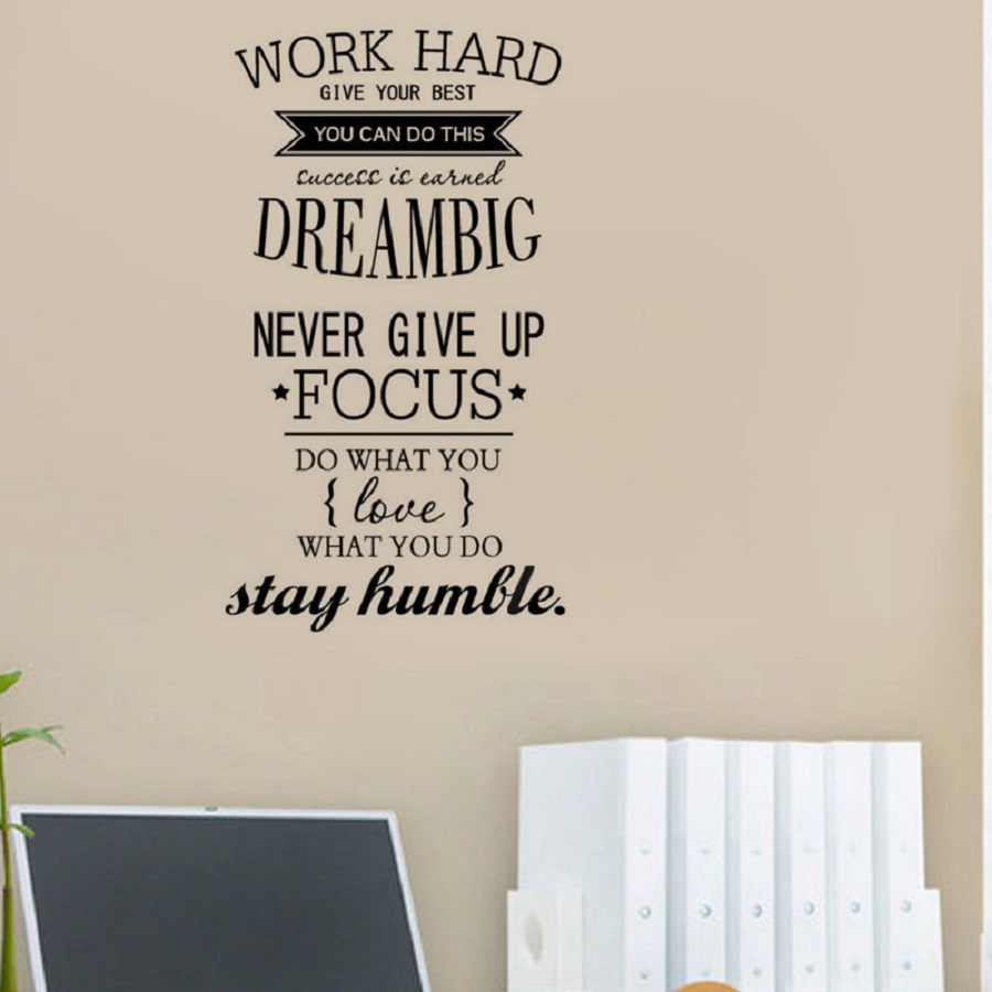 Decal dán tường chữ truyền động lực WORK HARD - DREAMS BIG