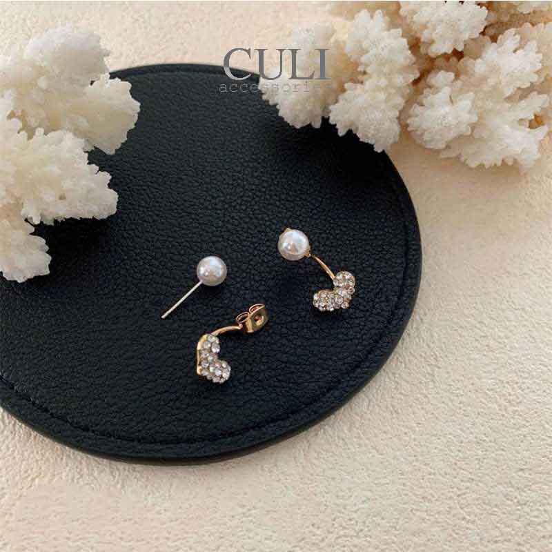 Khuyên tai, hoa tai hình trái tim kết hạt trai xinh xắn phong cách Hàn Quốc HT620 - Culi accessories