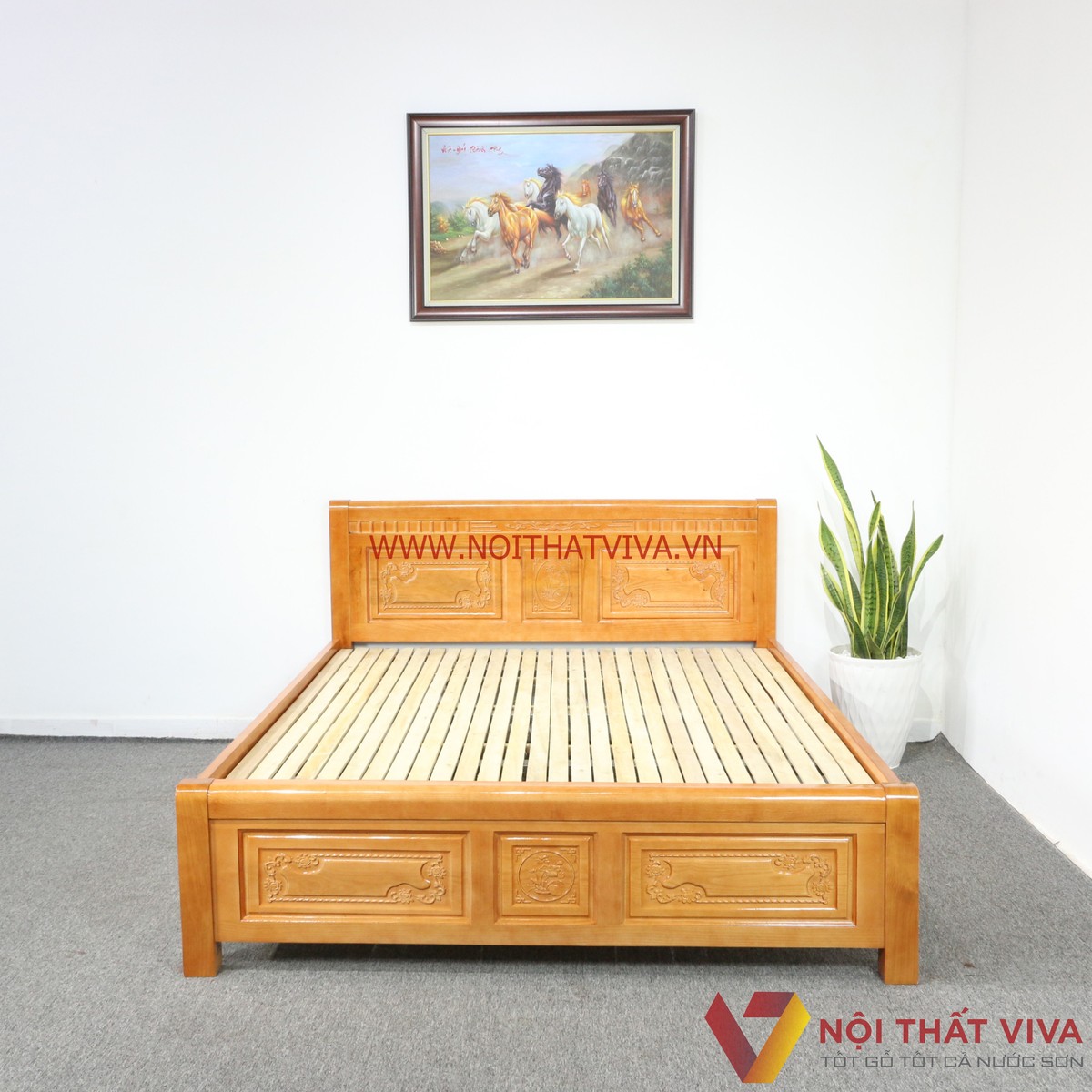 Giường Ngủ Gỗ Sồi Nga Màu Cánh Gián Đẹp Giá Rẻ