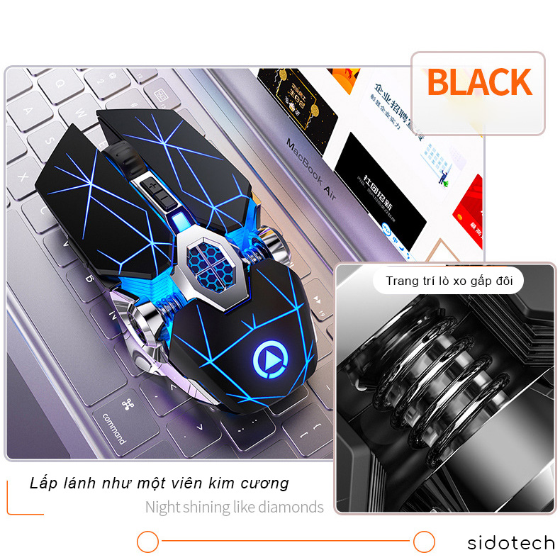 Chuột Gaming không dây Wireless SIDOTECH S7A chơi game không độ trễ sạc pin trực tiếp, điều chỉnh độ nhạy DPI, LED biến đổi chủ động chuyên cho game thủ Streamer - Hàng Chính Hãng