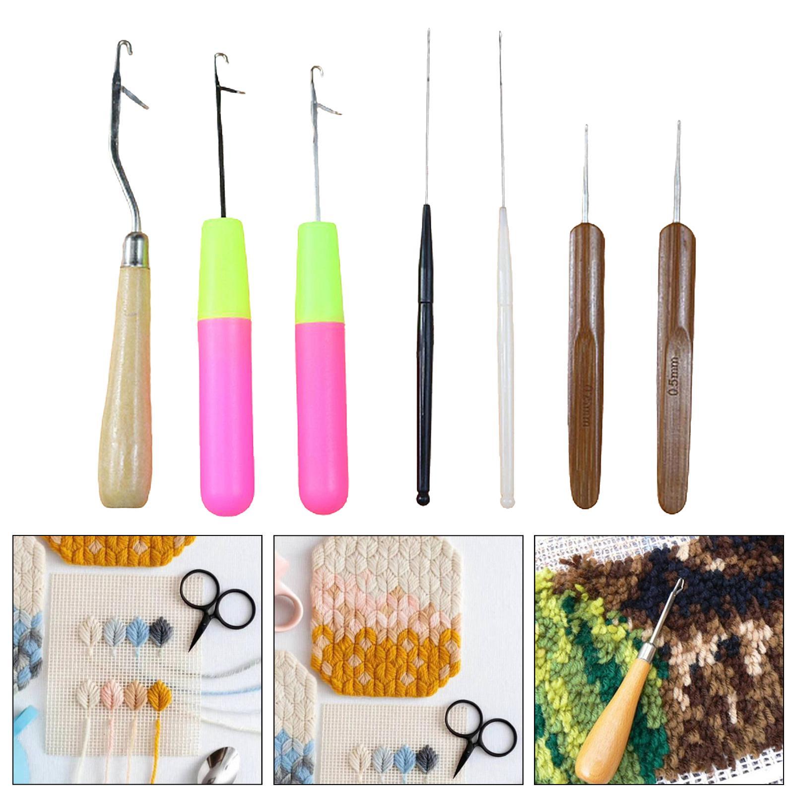 7x Latch Hook Set Quality Wooden Crochet  Hook for Rag Rug Making Kit Tool