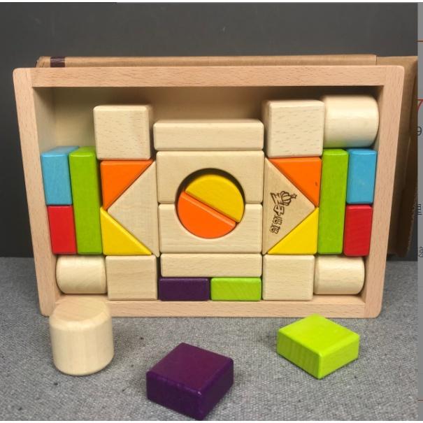 Đồ chơi bộ xếp hình xây dựng hình khối cho bé 30 chi tiết kèm khay đựng bằng gỗ cho bé - đồ chơi thông minh Montessori