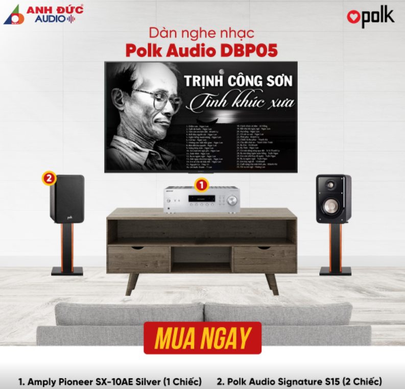 Dàn Âm Thanh Nghe Nhạc POLK AUDIO DBP05 (2 Loa Polk Audio Signature S15 + 1 Amply Pioneer SX-10AE Silver) - Hàng Chính Hãng BH 12 Tháng