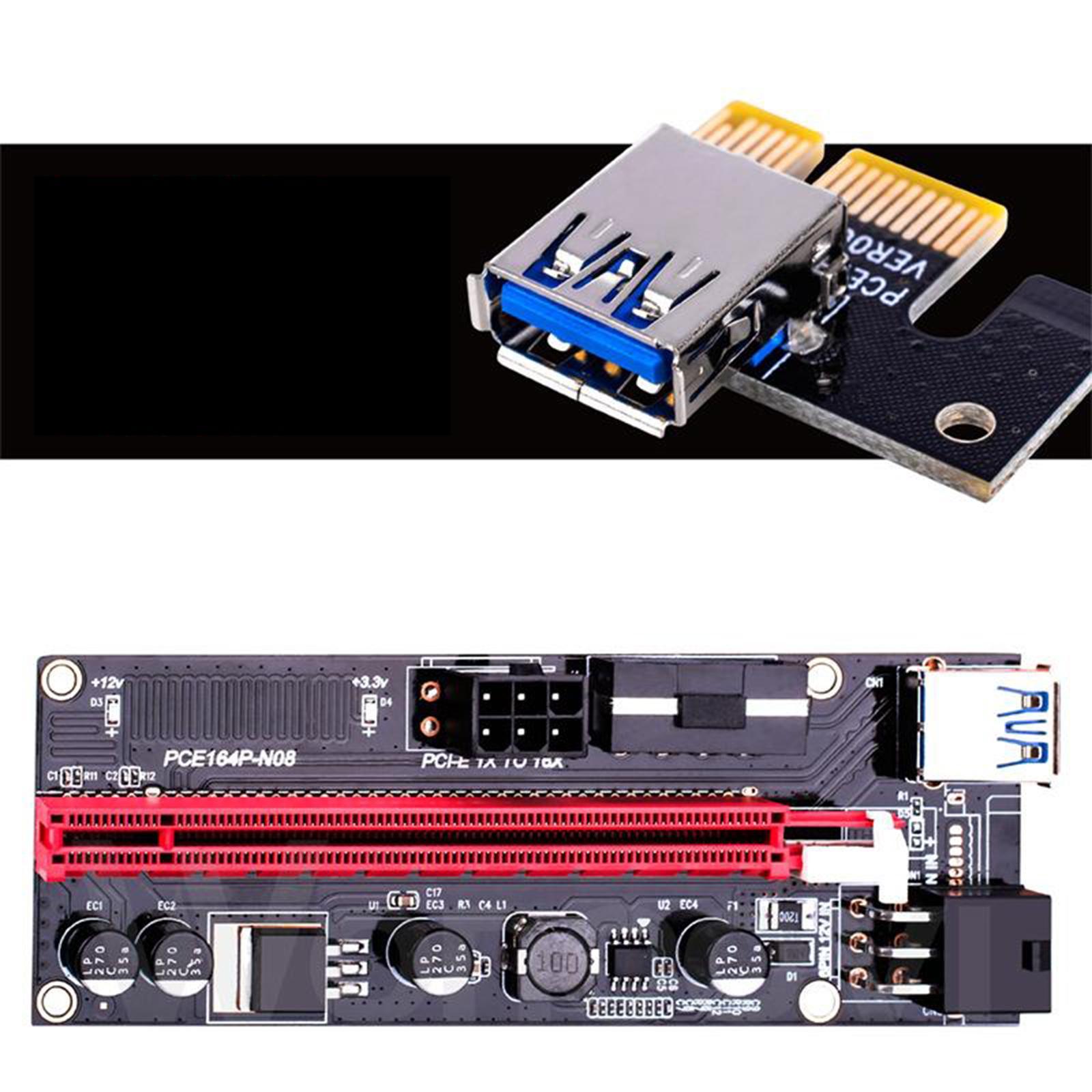 PCIE Riser Card Adapter Riser Card PCI-E 008s 4Pin SATA 6PIN 1x to 16x 2x USB3.0 Adapter Card