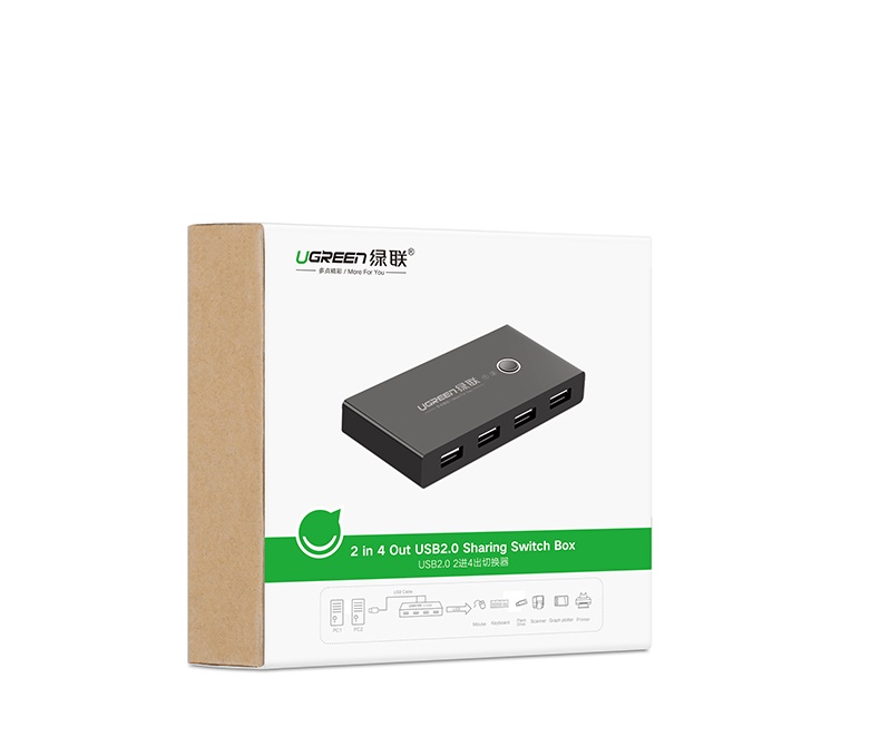 Bộ chuyển mạch (Switch) 2 cổng USB 3.0 chia sang 4 cổng USB 3.0 UGREEN US216 30768 - Hàng Chính Hãng