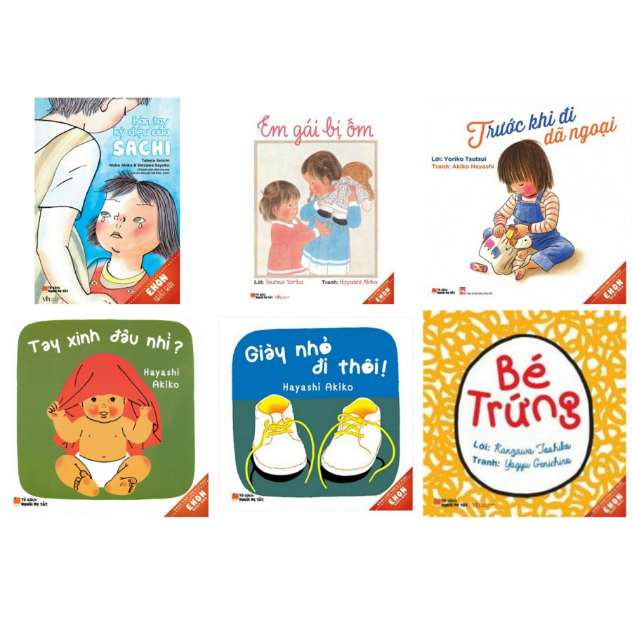 Combo truyện ehon Nhật Bản được yêu thích gần đây cho các bé : Bàn tay kì diệu của Sachi + Em gái bị ốm + Trước khi đi dã ngoại + Tay xinh đâu nhỉ + Giày nhỏ đi thôi + Bé trứng