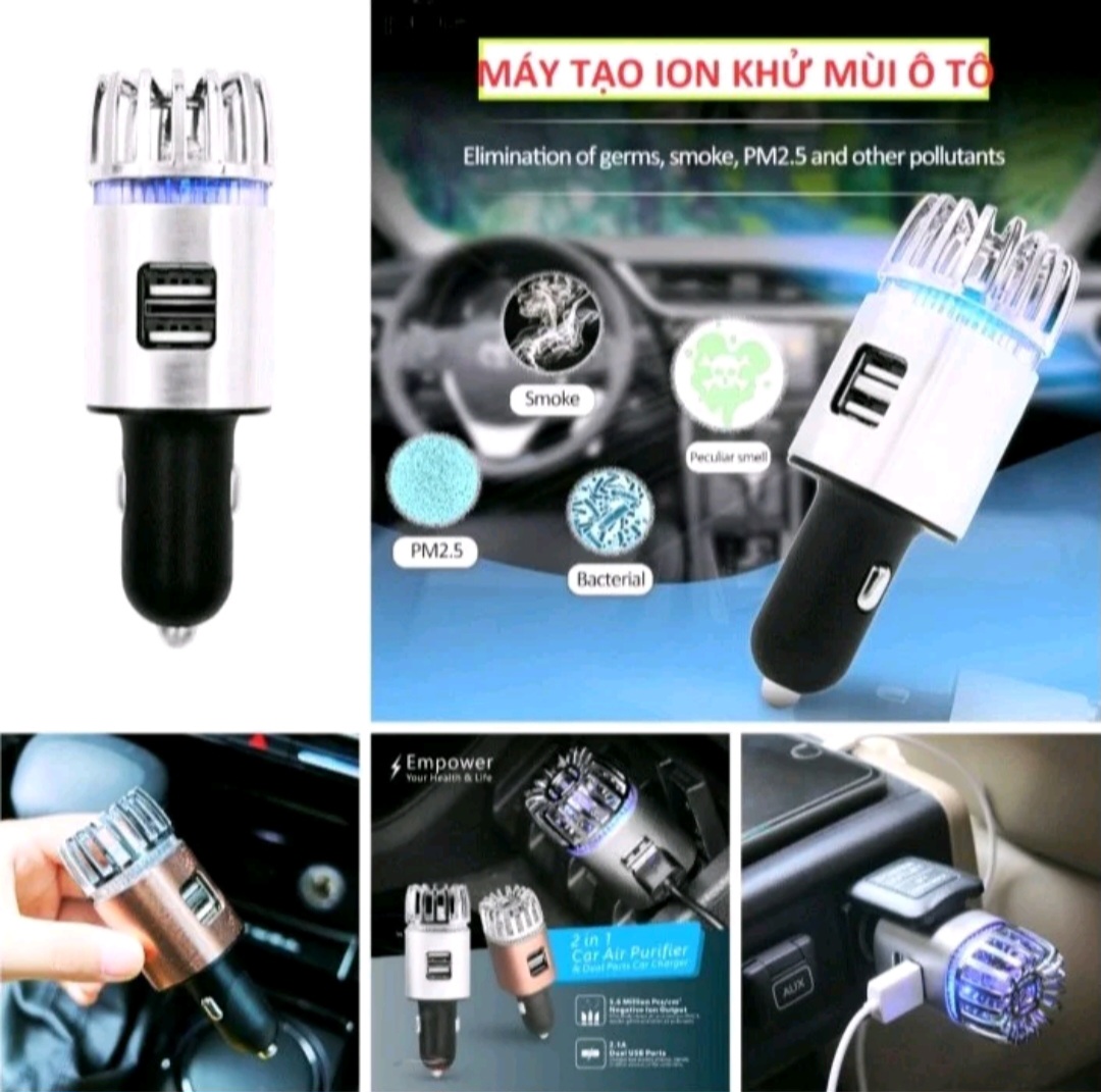 TẨU SẠC ĐIÊN THOAI LỘC KHÔNG KHÍ KHỬ MÙI DIỆT KHUẨN TRÊN Ô TÔ