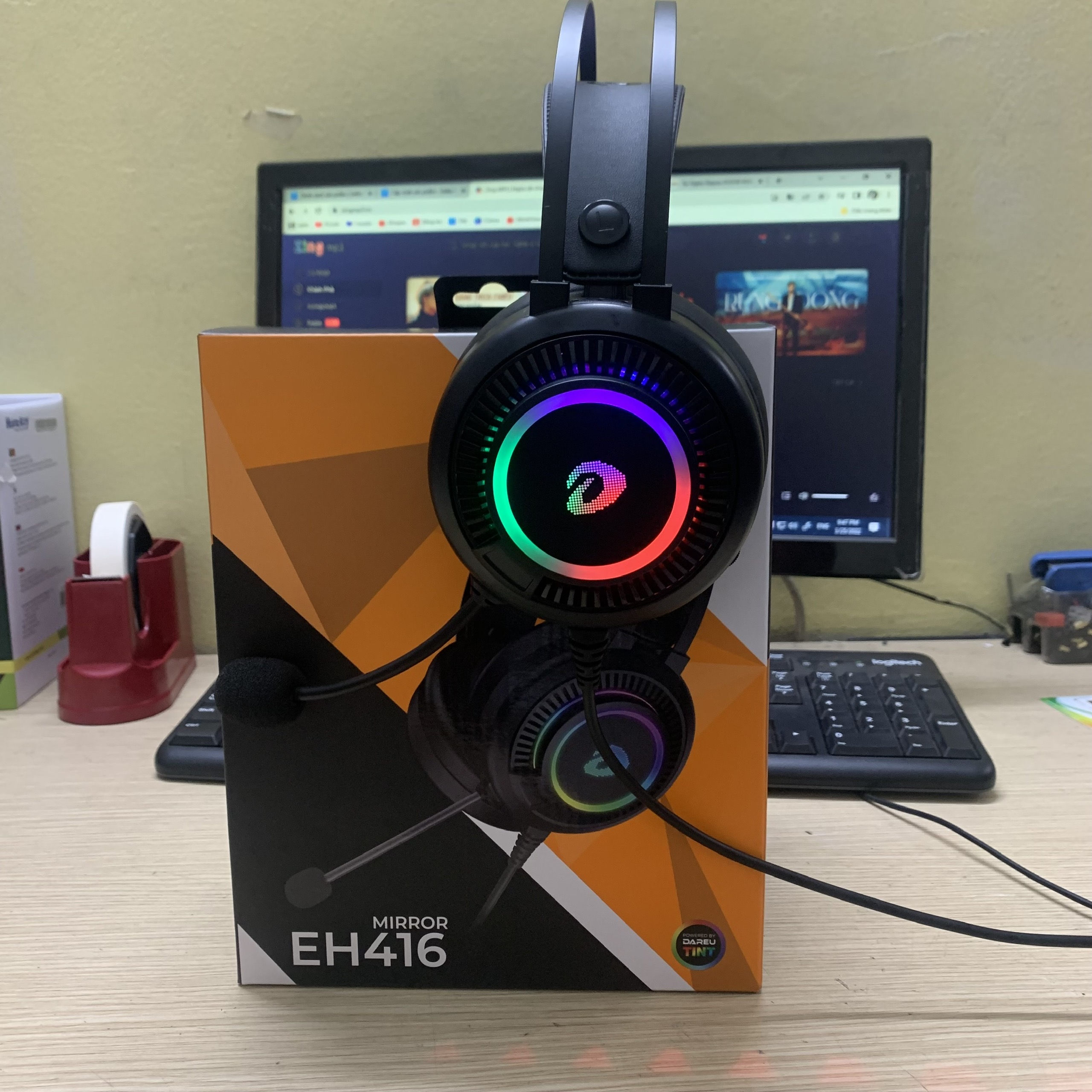 Tai nghe gaming giá rẻ, tai nghe chơi game có dây Dareu EH416 Led RGB 17 triệu màu- Hàng chính hãng