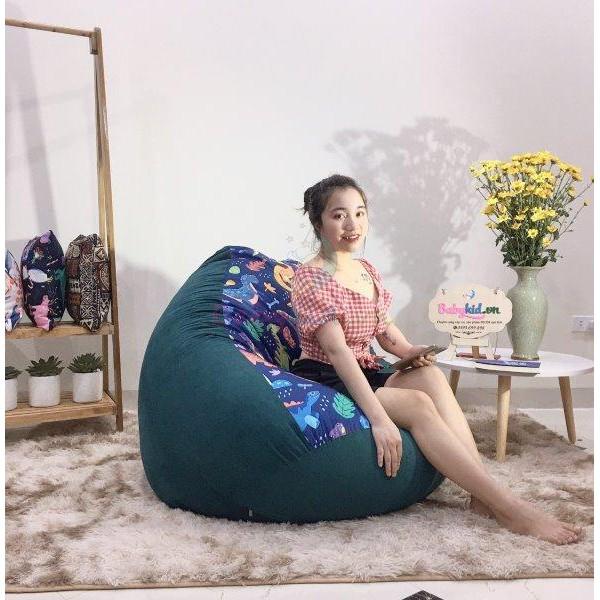 VỎ BỌC ghế lười xốp, họa tiết KHỦNG LONG, vải thô hàn mix màu, 4 size
