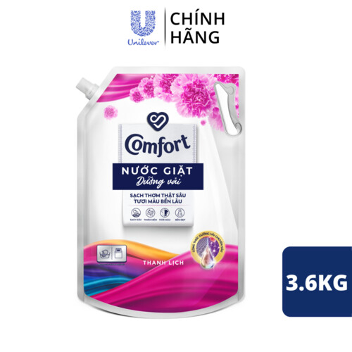 Nước giặt dưỡng vải Comfort Nước giặt xả đa chức năng hương Thanh Lịch giúp quần áo sạch thơm & tươi màu Túi 3.6kg