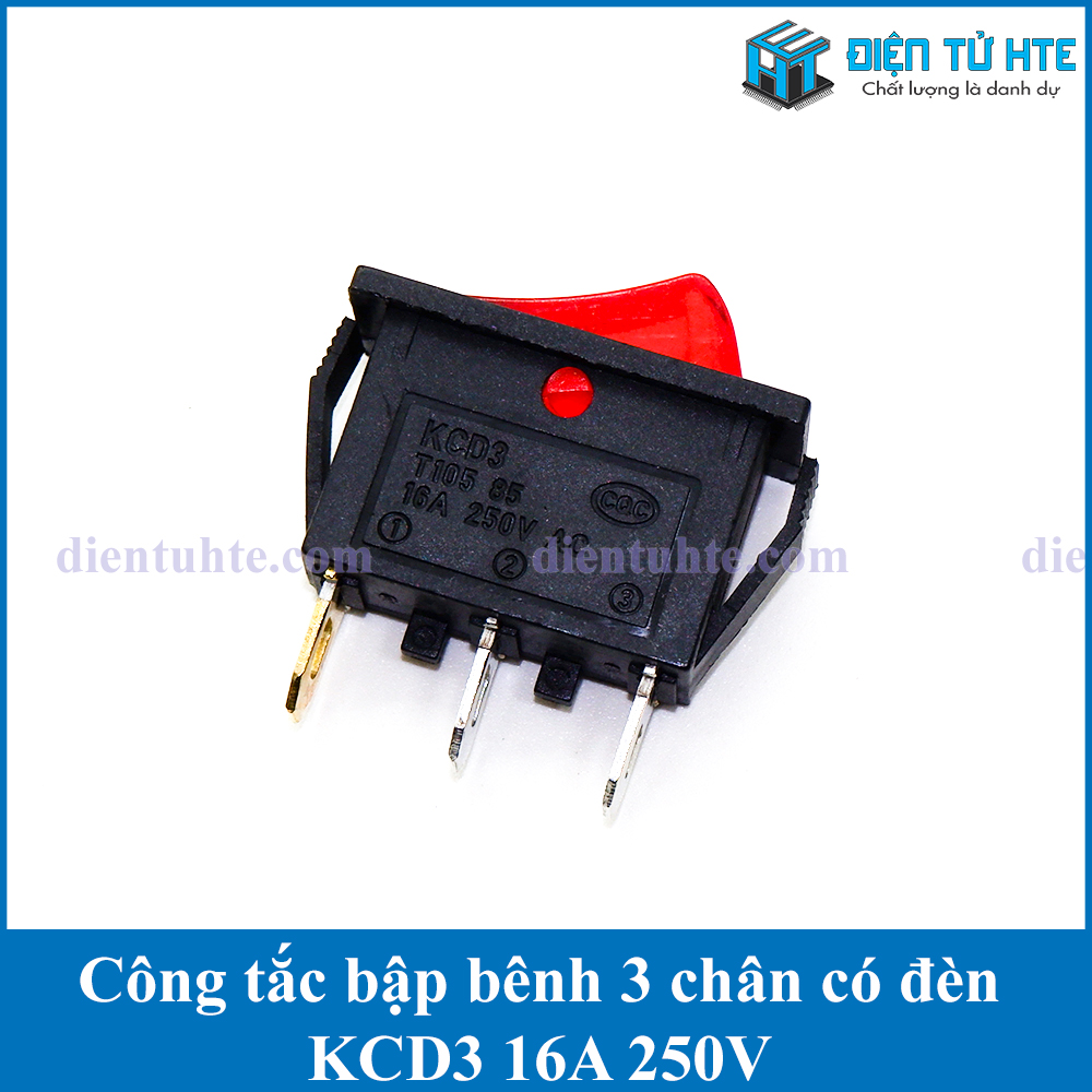 Bộ 2 Công tắc bập bênh KCD3 KCD3-101N 3 chân 250V 16A có đèn