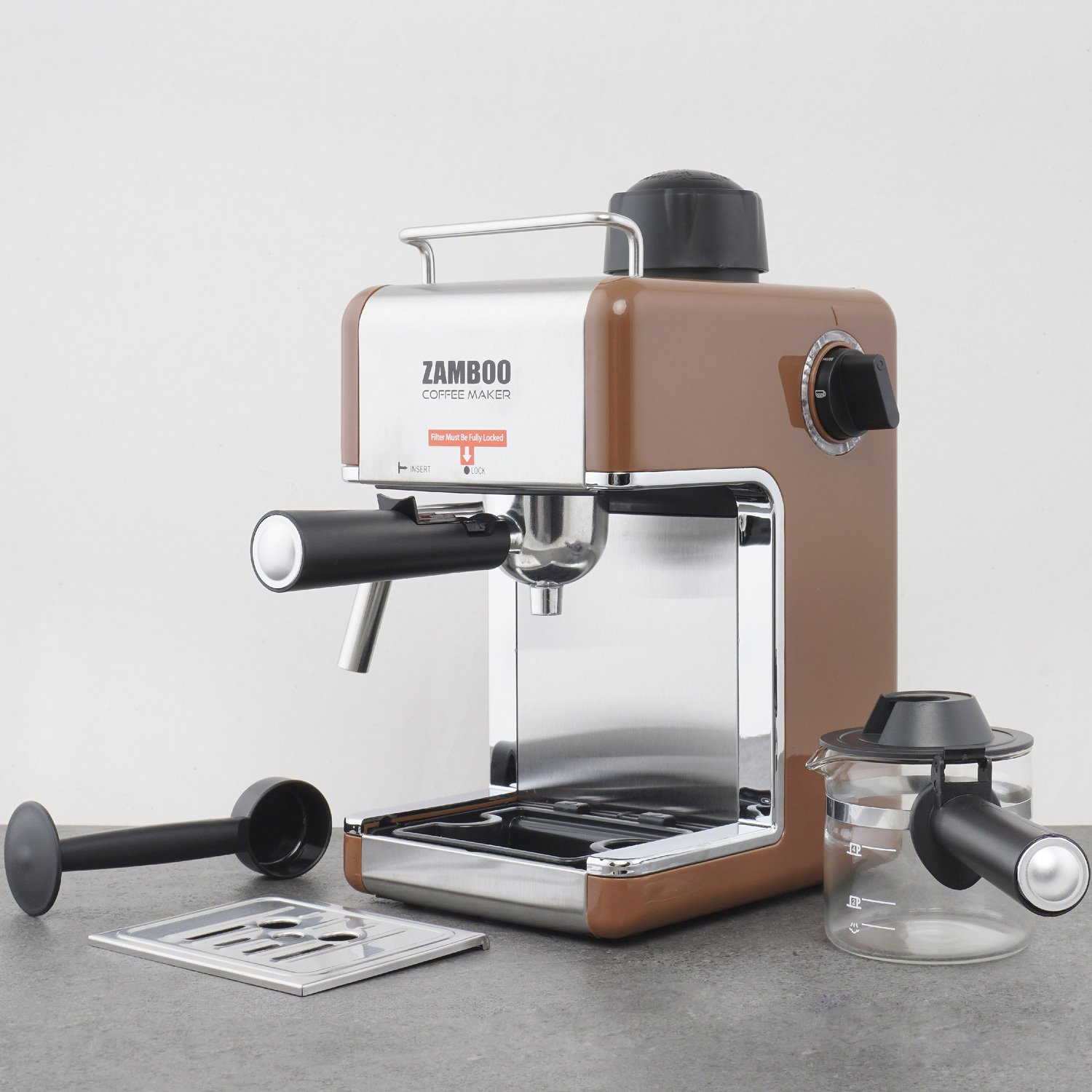 Combo máy pha cà phê Espresso Zamboo ZB-68CF + máy xay ZB100g - hàng chính hãng