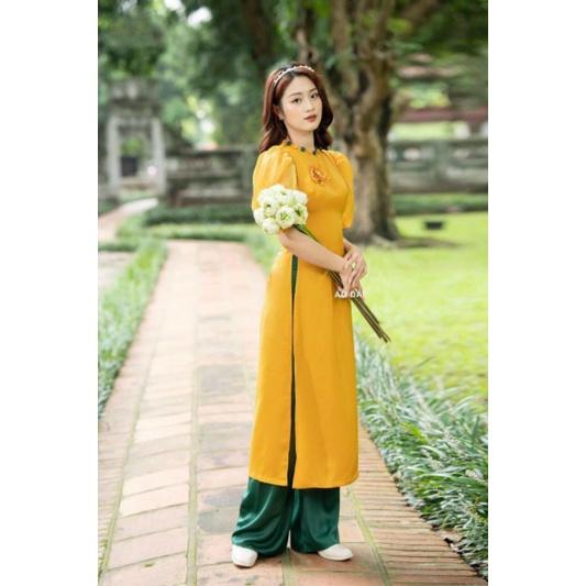 SÉT ÁO DÀI TAY BỒNG CỔ PHỐI NÚT