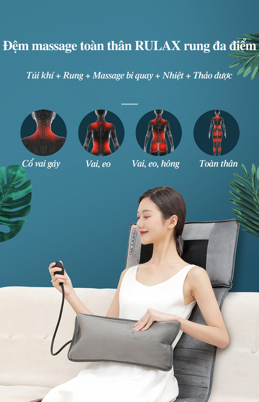 Đệm Massage Toàn Thân Hồng Ngoại Phiên Bản 2021 Đa Điểm Rung Cao Cấp - Tặng Túi Thảo Dược