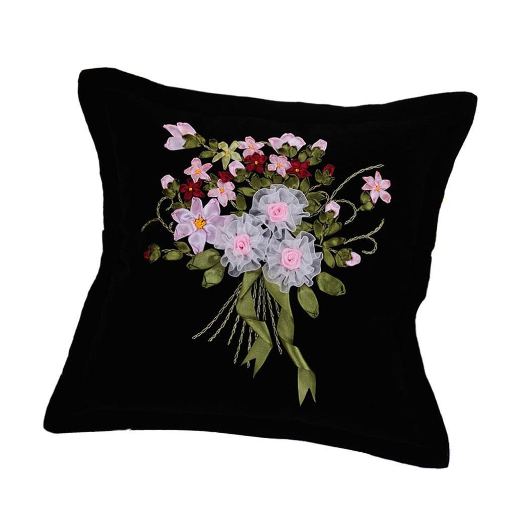 Silk Ribbon Embroidery Kit Embroidered Pillow Cover DIY Crafts Gift