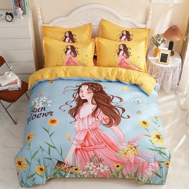 Set Chăn Ga Gối Cotton TiNa Hàng Nhập Khẩu Cao Cấp 4 Món mẫu Hoạt Hình Siêu Dễ Thương(chat để chọn mẫu)