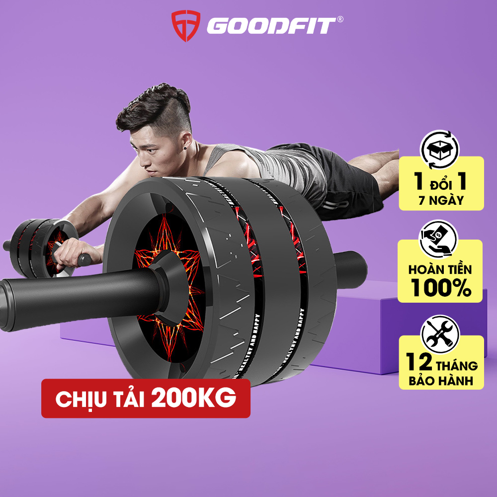 Con lăn tập bụng chịu tải 200kg tập thể dục tại nhà, phòng gym chính hãng Goodfit GF60XAB