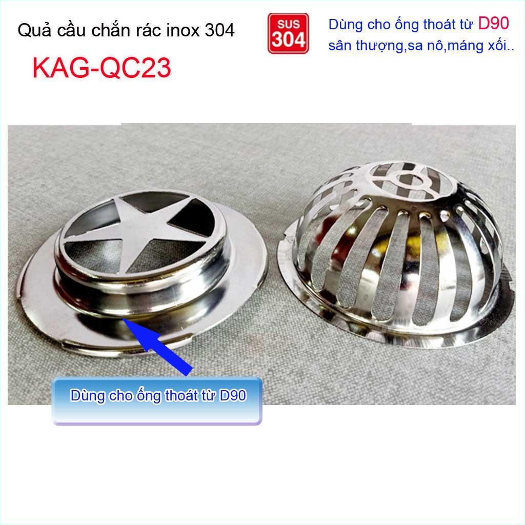 Cầu chắn rác sân thượng  D90 KAG-QC23 inox SUS304, cầu chặn rác đặt miệng ống D90, cầu thoát nước mưa thoát nhanh