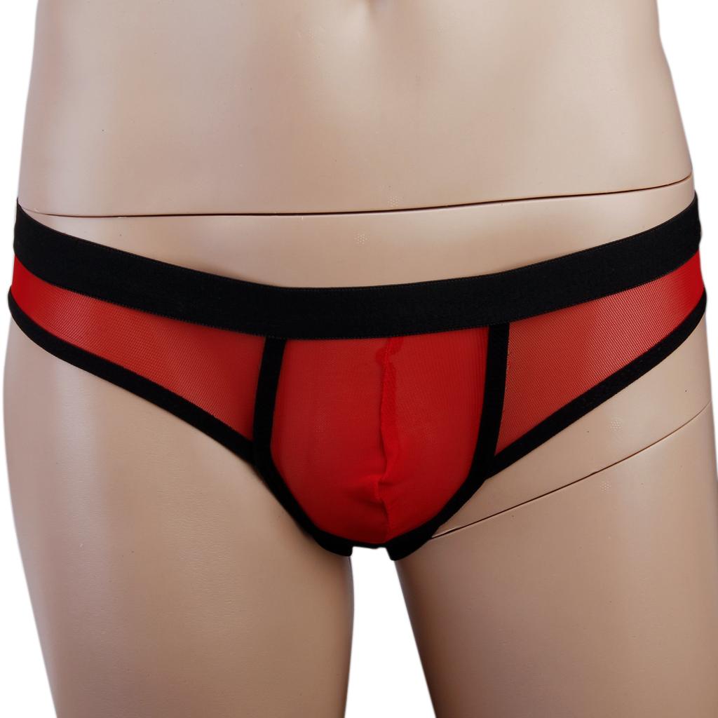 Sexy Mens Mesh Stretch Pouch Thong Back Open Underwear G-string Panty Red