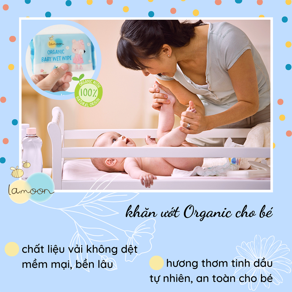 COMBO 12 Bịch Khăn Ướt Organic An Toàn Cho Mẹ Bầu Và Bé Từ Sơ Sinh Lamoon (12 Bịch x 20 Miếng)