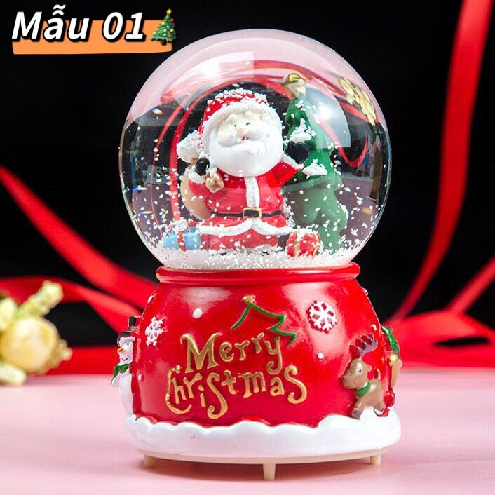 Quả Cầu Tuyết Phát Nhạc Ông Già Noel Và Người Tuyết - Siêu Dễ Thương - Tặng Pin - Size To 12cm