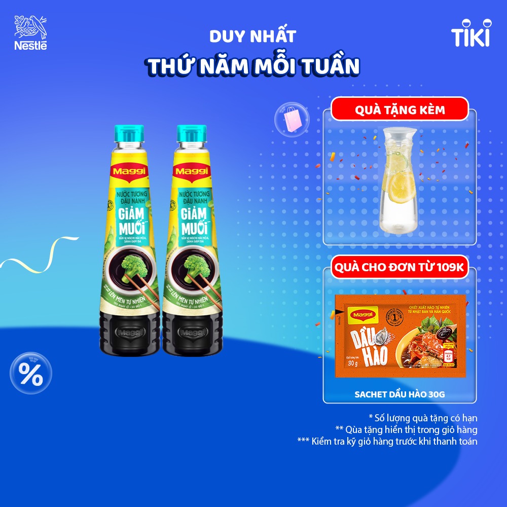 [Quà tặng tháng 11 - Mua 1 tặng 1 Bình nước] Combo 2 chai Nước tương MAGGI Đậu Nành Giảm Muối (300x2)