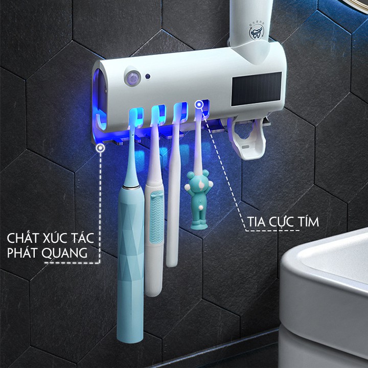 Giá treo bàn chải khử trùng bằng tia cực tím kèm bộ nhả kem đánh răng tiện lợi HD00024 - JL